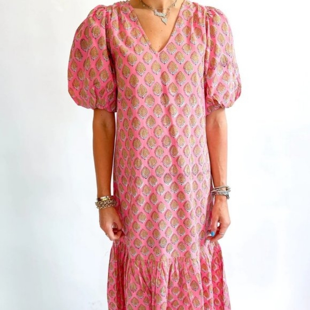 Anna Cate | Botanical Floral Ruffle Skirt Cosmo Print Myers Midi Dress - Picture 2 of 3